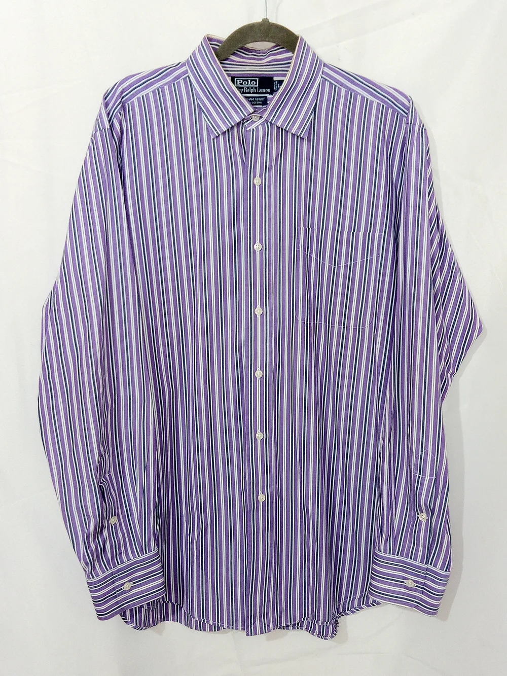 Polo Ralph Lauren Curham Sport Fit L Purple White Stripe Button Shirt Vintage